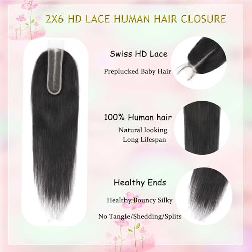 FancyCow 2x6 HD Straight Lace Closure, 10 Inch Brazilian Virgin Human Hair