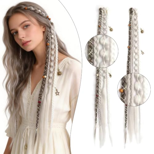 Eliza 16" Clip-In Braid Hair Extensions - Mixed Gray Boho Dreadlocks