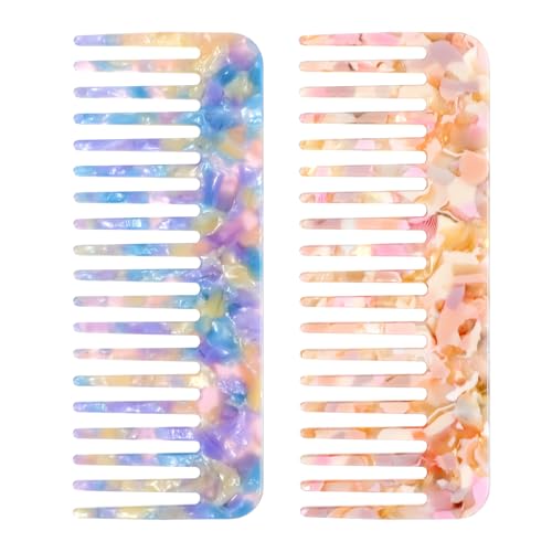 Mabor Tortoise Shell Wide Tooth Comb 2-Pack - Detangling Hair Comb for Wet & Dry Hair