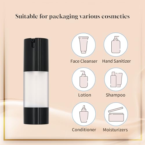 6-Pack 1oz Airless Pump Bottles - Refillable Travel Cosmetic Containers