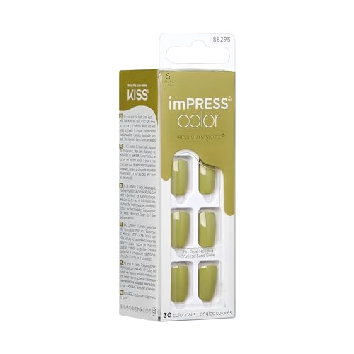 KISS Impress Color No Glue Press-On Nails Green Juice Short Squoval 30 Pcs