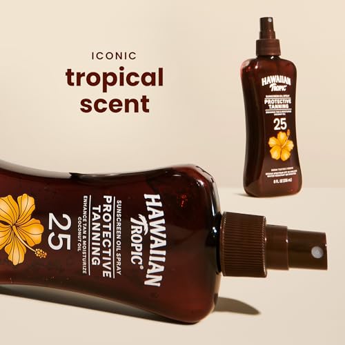 Hawaiian Tropic Tanning Oil Spray SPF 25 - Hydrating Coconut & Cocoa Butter, 8 Fl Oz