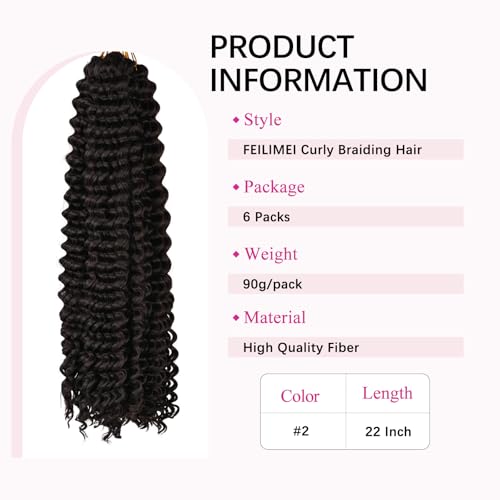 Deep Wave Crochet Hair Extensions #2, 22 Inch (Pack of 6) - FEILIMEI