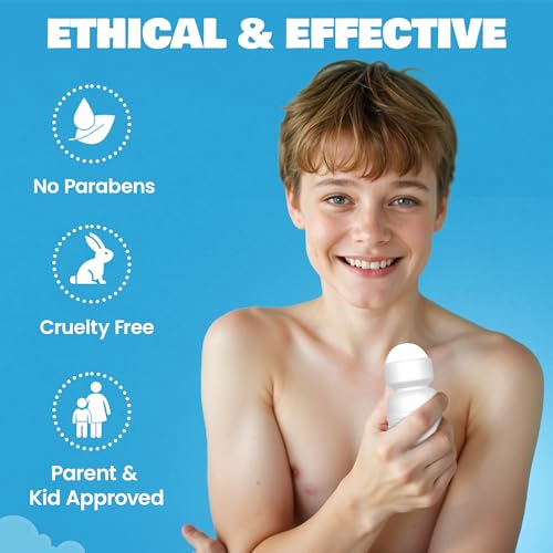 Fresh Kidz Blue Roll-On Deodorant for Boys & Teens 3-Pack, Aluminum-Free, 24-Hour Odor Protection, Sensitive Skin Safe, Citrus Scent, 1.86 fl oz