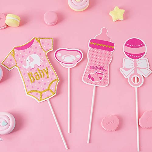 20 Pcs Baby Shower Photo Booth Props for Girls - Pink & Gold