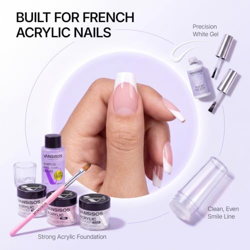 Acrylic Nail Kit - 40ml Low-Odor Liquid, 3 Powder Colors & Gel Liner - Variation F