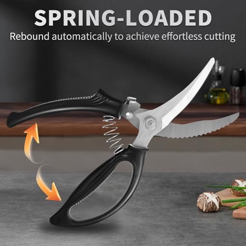 Heavy Duty Kitchen Shears - Stainless Steel Poultry Scissors with Non-Slip Handle & Safety Lock