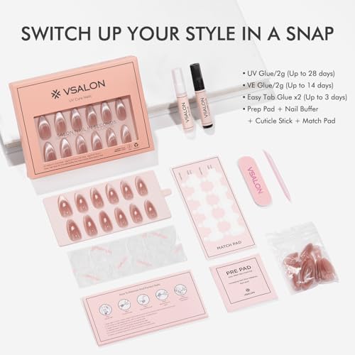 VSALON Press On Nails A3-2 French Tip Radiance | Nude Pink Cat Eye
