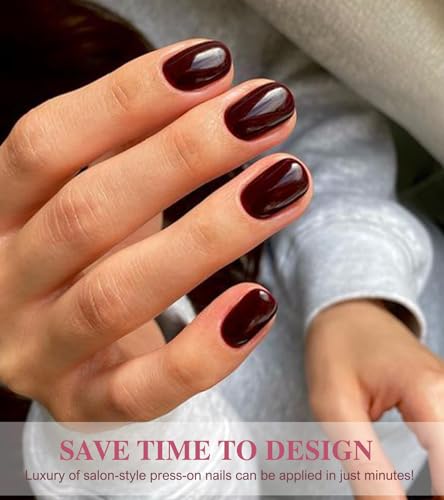 Aegenacess 07-Short Jelly Burgundy Press On Nails - Short Square 24pc Kit