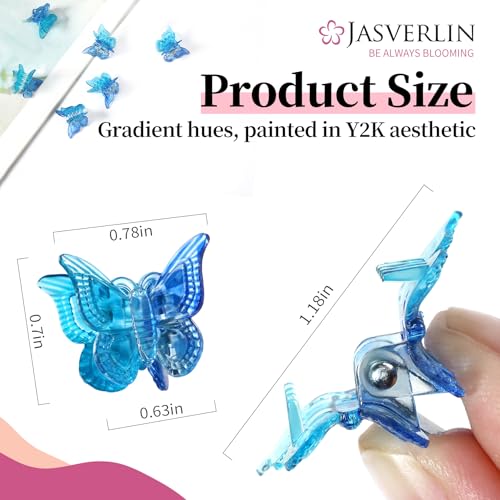 JASVERLIN Ocean Breeze Blue Butterfly Hair Clips, Y2K 90s Hair Accessories, 50 Pcs