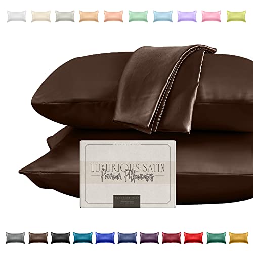 Elegant Comfort King Satin Pillowcase Set - 2-Piece, Chocolate Brown