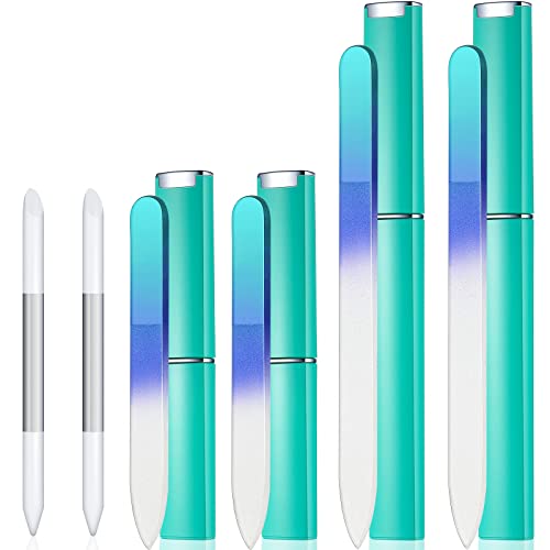 Mudder 6 Pack Green Crystal Glass Nail Files & Cuticle Pusher Set for Natural Nails