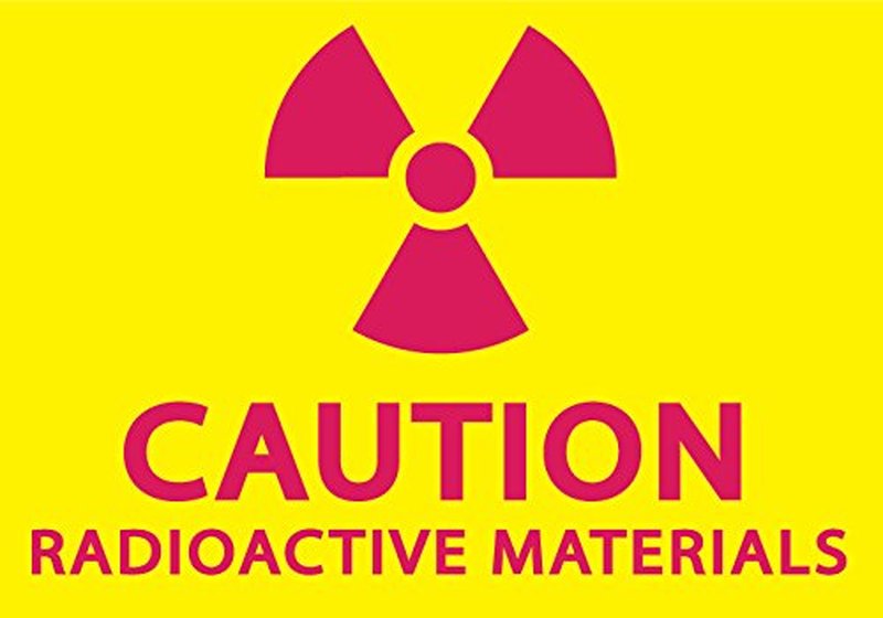 Caution Radioactive Materials Label - Self-Adhesive Magenta on Yellow | 7" x 5", Pack of 2