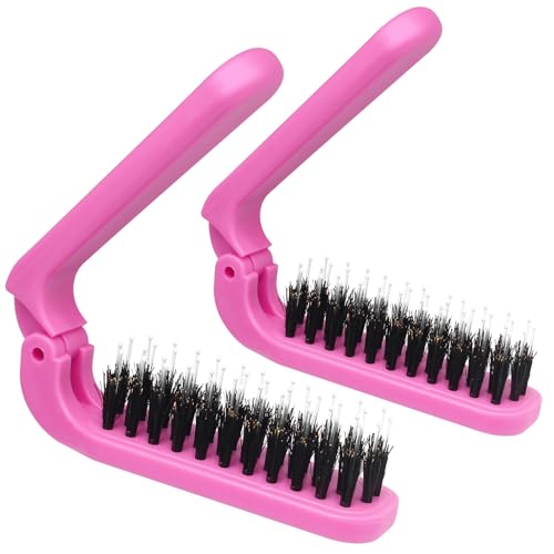 2 Pack Foldable Boar Bristle Hair Brush - Travel Size Pink