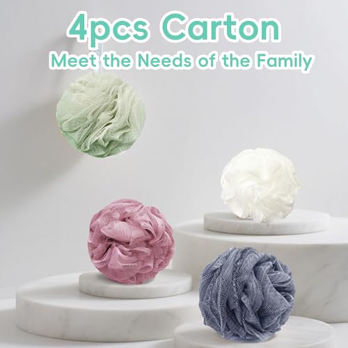 4-Pack Soft Shower Loofah Set for Exfoliating & Lathering