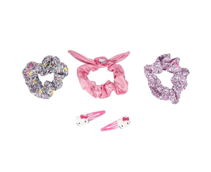Hello Kitty 5-Piece Hair Set: 3 Scrunchies & 2 Clips
