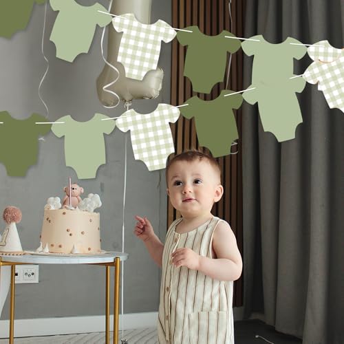 Sage Green Baby Shower Garland Decorations - 18 pcs Paper Banner