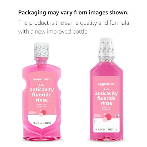 Amazon Basics Kids Mouthwash - Alcohol-Free Anticavity, Bubble Gum Flavor, 4-Pack