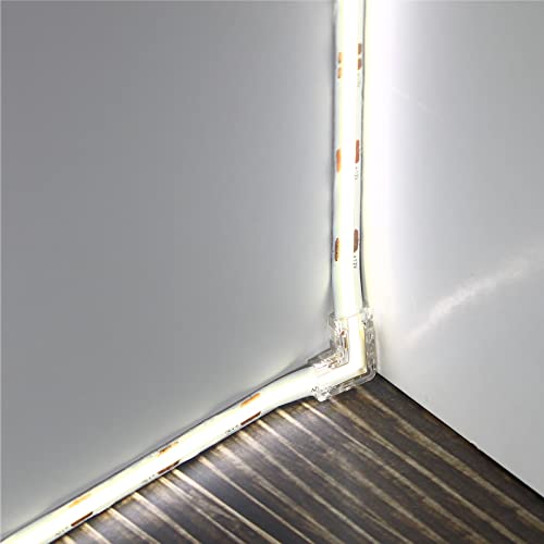 L Shape LED Strip Connector Set - 12 Pack, Solderless, Tool-Free for 10mm COB & SMD Strips