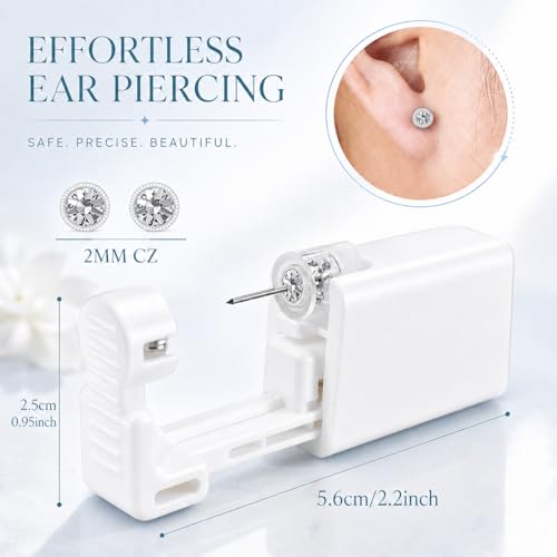 Anzero Ear Piercing Kit - Disposable Gun with 2MM CZ Studs, Sterile