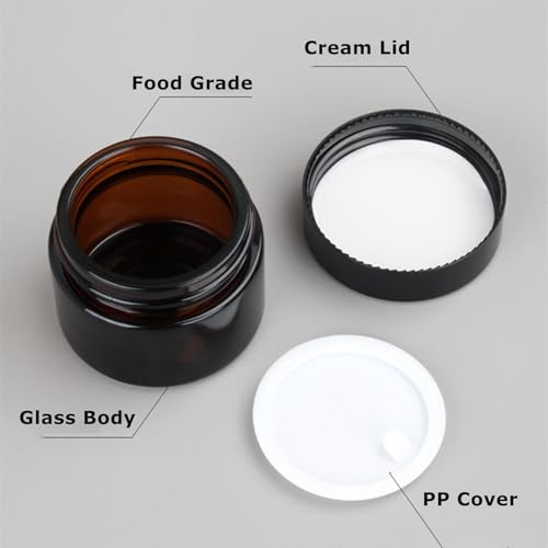 24 Pack 4oz Amber Glass Jars with Black Lids - Reusable Cosmetic & Travel Containers