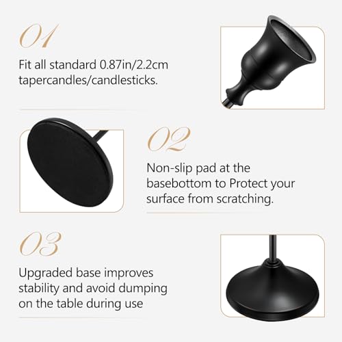 KSWING Black Metal Taper Candle Holders Set of 6 - Stable & Stylish