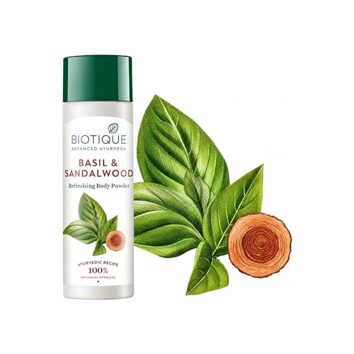 Biotique Basil & Red Sandalwood Body Talc - 180g for Smooth Skin