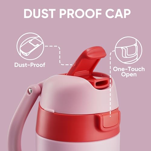Fijinhom 18 oz Insulated Stainless Steel Water Bottle with 2-in-1 Lid - Keeps Drinks Cold for 24 Hours, BPA-Free, Pink