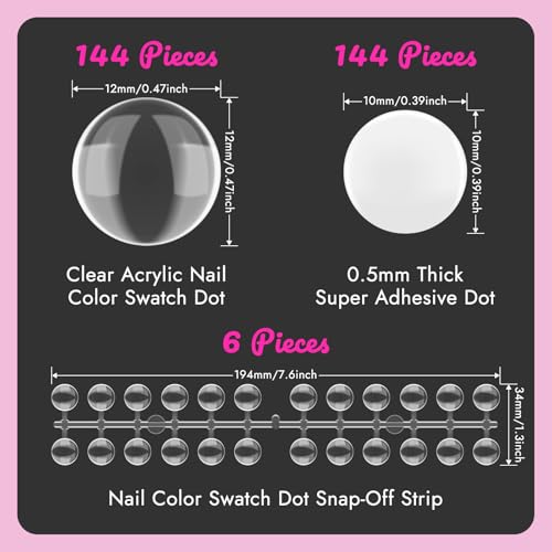 Finea 144pc Gel Nail Polish Swatch Dots with Clear Stickers Kit