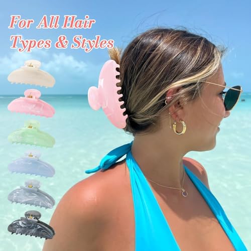 6 Pack Large Hair Claw Clips for Women - Non-Slip Durable Accessories