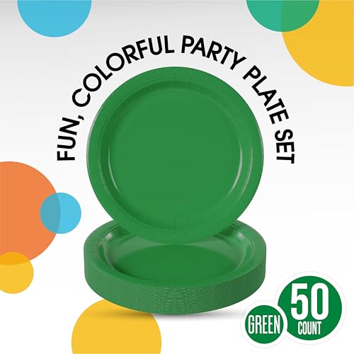 Emerald Green Disposable Paper Plates - 50 Pack, 7 Inch Heavy Duty