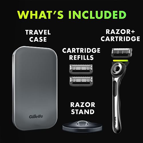 Gillette Labs Shaving Kit for Men, Storage on the Go, Includes Travel Case, 1 Handle, 3 Razor Blade Refills, and Premium Magnetic Stand