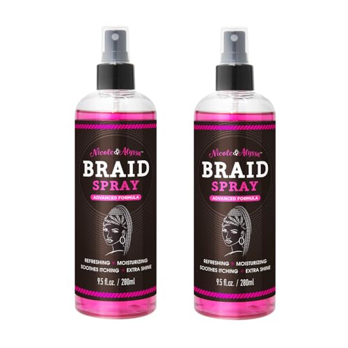 Nicole & Alyssa Braid Spray 9.5oz Pack of 2 - Moisturizing, Detangling & Shine for Braids, Twists, Locs, Cornrows & Crochet Styles