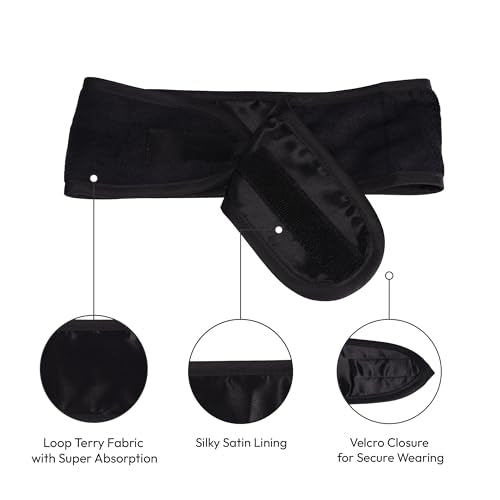 Red by Kiss Adjustable Spa Headband for Makeup & Skincare - Black
