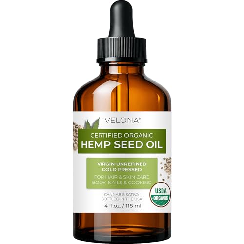 Velona USDA Organic Hemp Seed Oil - Cold Pressed 4 fl oz with Dropper, Natural Skin & Culinary Oil