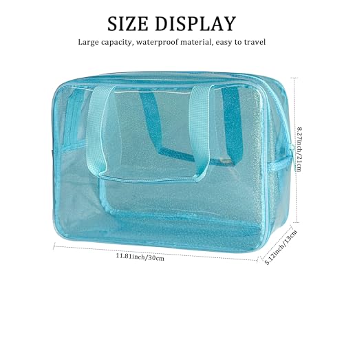 TotePrint Blue Waterproof Iridescent Travel Toiletry Bag for Men & Women - 11.81x5.12x8.27in, Portable Cosmetic Organizer with Handle