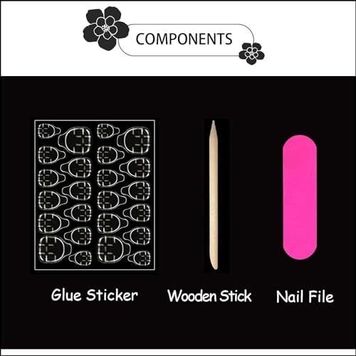 Medium Almond Press-On Nails with Gold Line Design - 24 Pcs