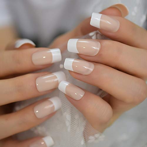 EchiQ Medium Square Press-On Nails - Nude French Tips, 24pcs