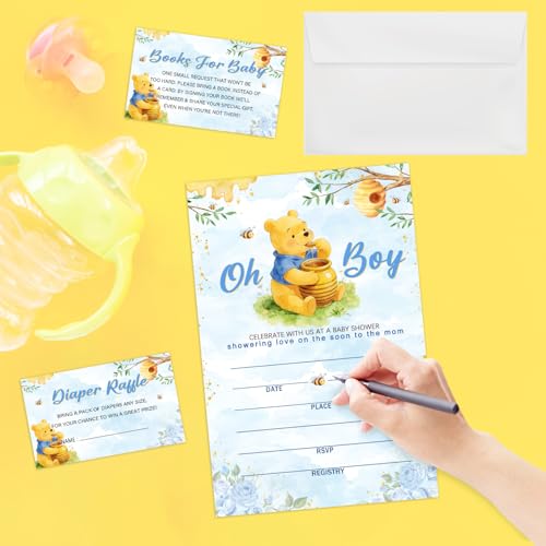 Winnie the Pooh Double-Sided Baby Shower Invitations - 25 Pack with Envelopes