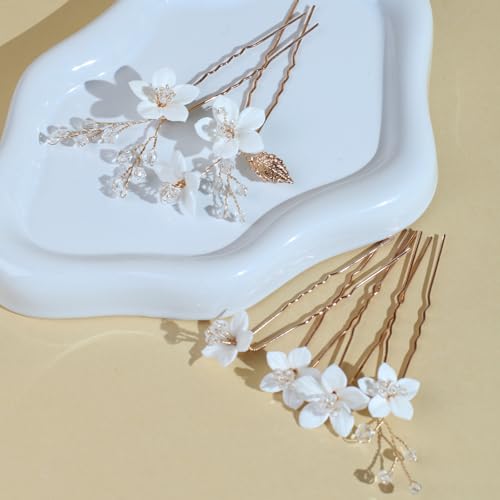 Handmade Pearl Bridal Hair Pins Set-G-Gold - 6pcs Floral Clips