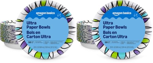 Amazon Basics 20 Oz Disposable Paper Bowls - 50 Count, Microwave Safe, Soak Proof
