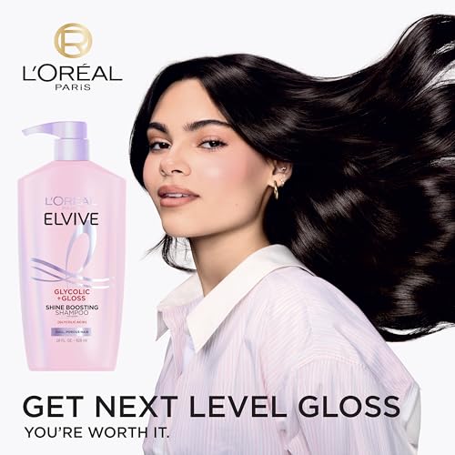 L'Oreal Paris Elvive Glycolic + Gloss Shine Boosting Shampoo and Conditioner Set, Cleanses and Smooths Dull, Porous Hair Into High-Shine, Glossy Hair, 56 Fl Oz Set