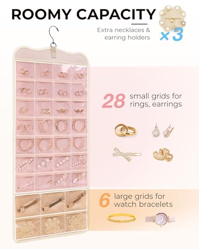 BAGSMART Double-Sided Jewelry Organizer with Hanger - Large Beige