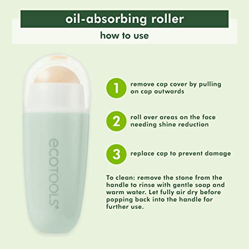 EcoTools Oil Absorbing Facial Roller with Volcanic Stone - Reusable Shine Control Tool for Oily Skin