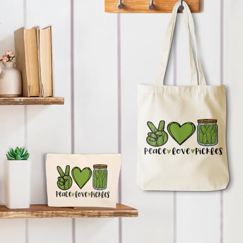 Jeilink Love Pickle 0923 Canvas Tote & Cosmetic Bag Set - Funny Pickle Gifts for Women & Pickle Lovers