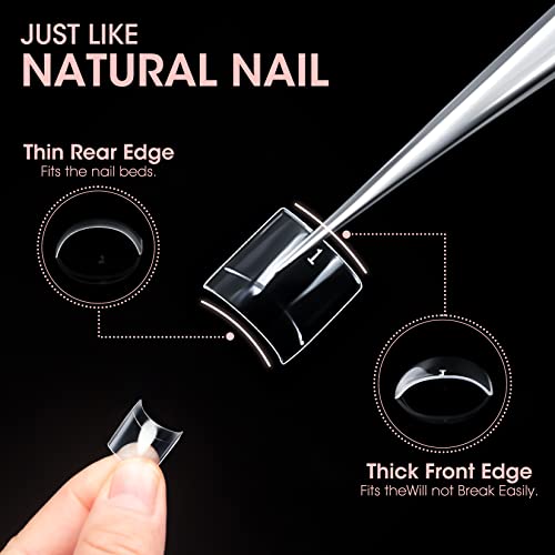 Buqikma Short French Square Nail Tips 1000PCS Clear & Natural - Set of 10 Sizes