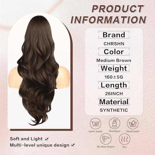 CHRSHN 26-Inch Wavy Drawstring Ponytail Extension - Medium Brown Synthetic