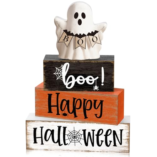 Halloween Wooden Table Decorations - Rustic Farmhouse Set of 4