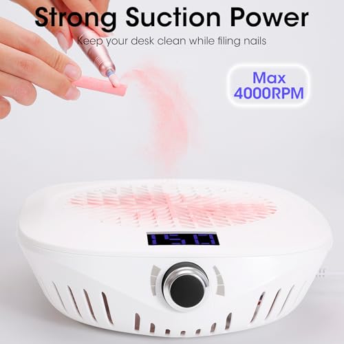 Gellen Nail Dust Collector with LED Display, 4000RPM Suction Fan for Salon & Home Use