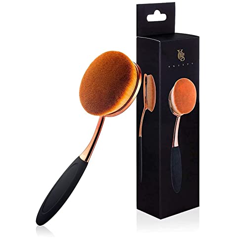 2 Pcs Oval Foundation Makeup Brushes - Large Synthetic Face Brushes, Black & Rose Gold